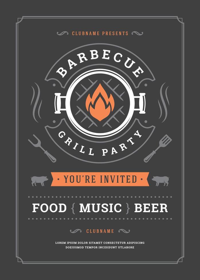 Barbecue party flyer or poster design template vector