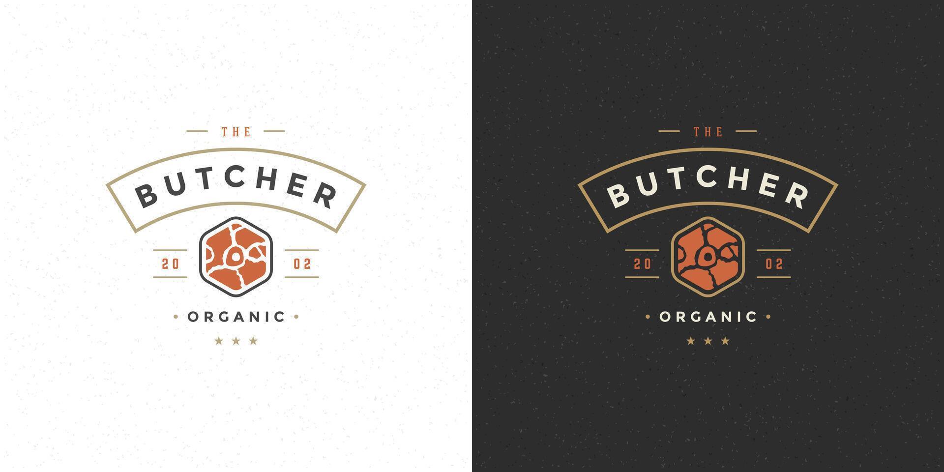 Butcher shop logo illustration meat steak silhouette good for farm or restaurant badge vector