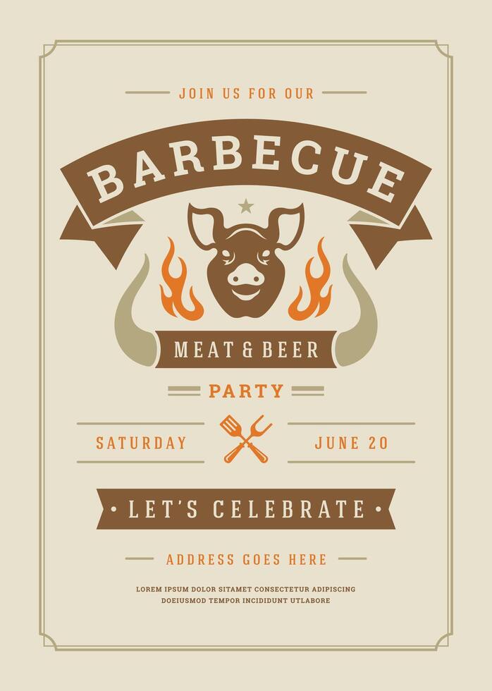 Barbecue party invitation flyer or poster design template vector