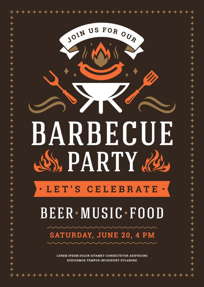 Barbecue party invitation flyer or poster design template vector