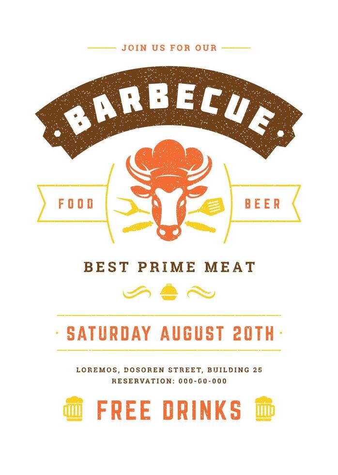 Barbecue party invitation flyer or poster design template vector