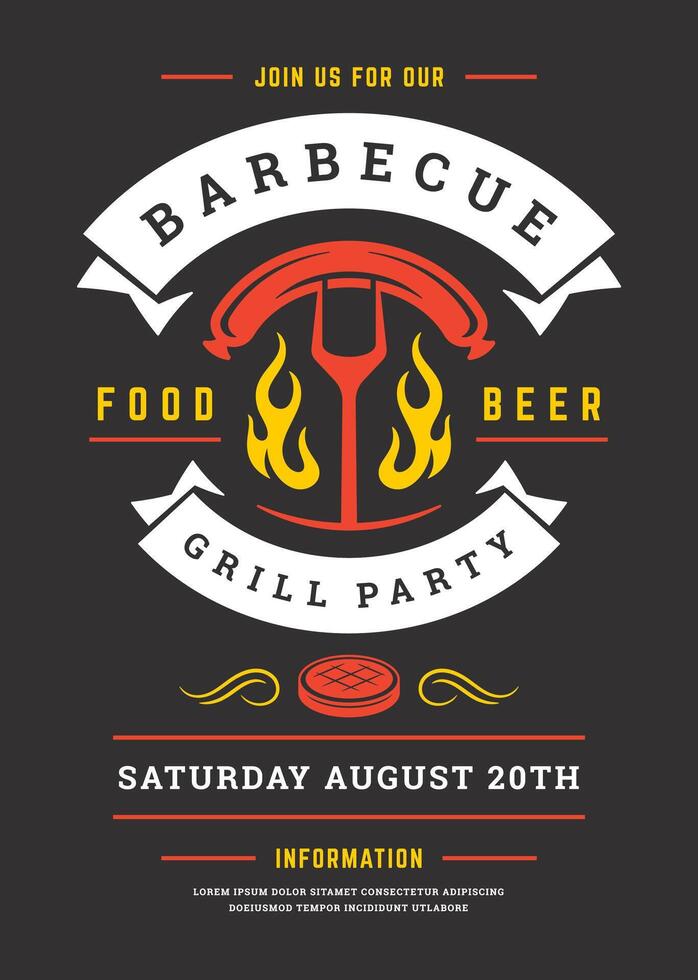 Barbecue party invitation flyer or poster design template vector