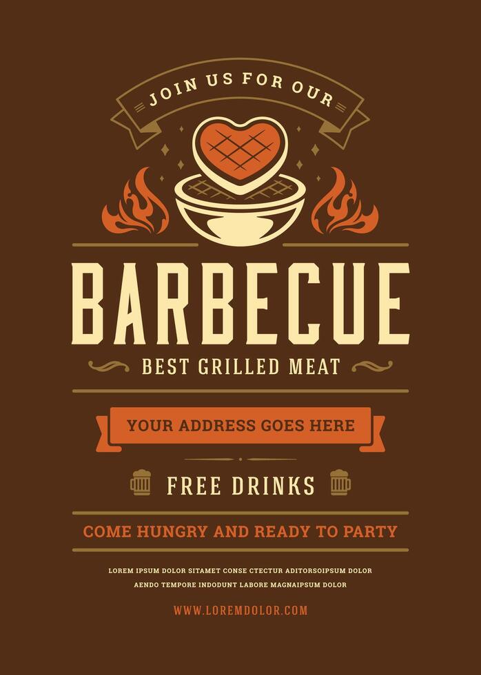 Barbecue party invitation flyer or poster design template vector