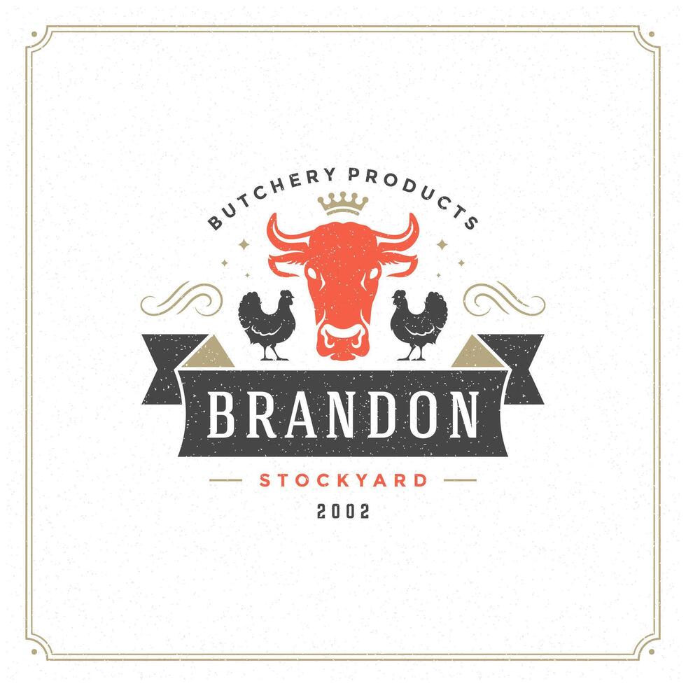 Butcher shop logo illustration cow head silhouette vector