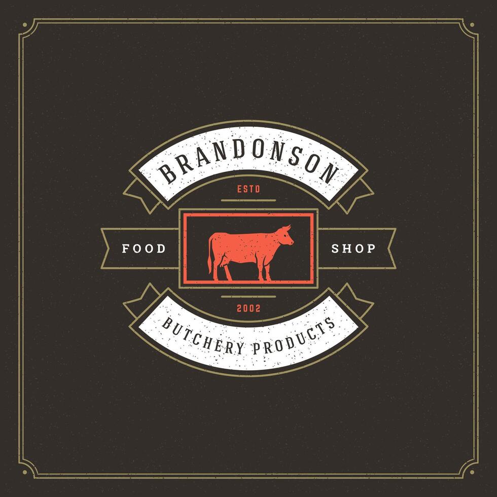 Butcher shop logo illustration cow silhouette vector