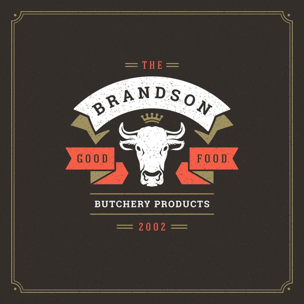 Butcher shop logo illustration cow head silhouette vector