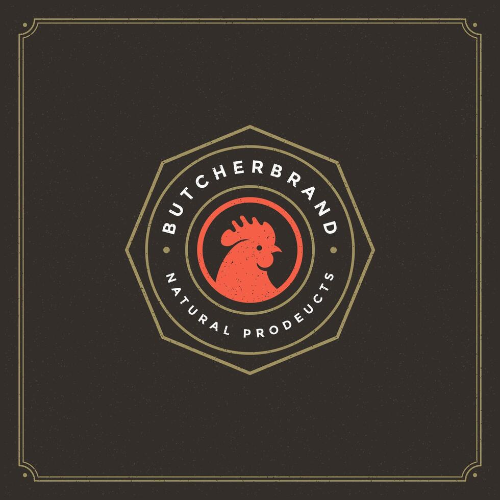 Butcher shop logo illustration rooster head silhouette vector