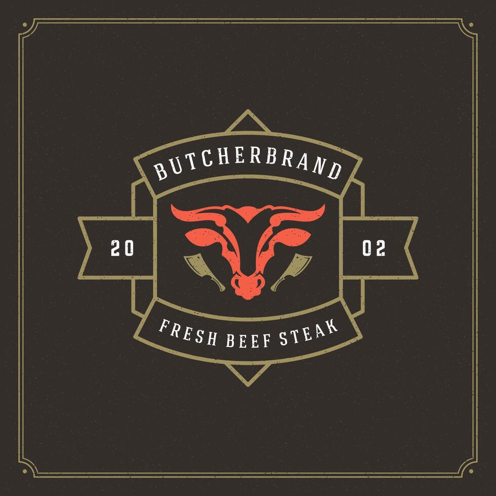 Butcher shop logo illustration bull head silhouette vector