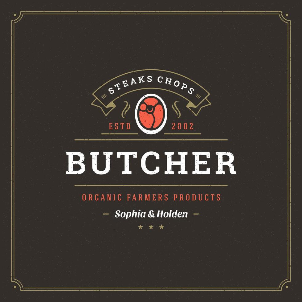 Butcher shop logo illustration meat steak silhouette vector