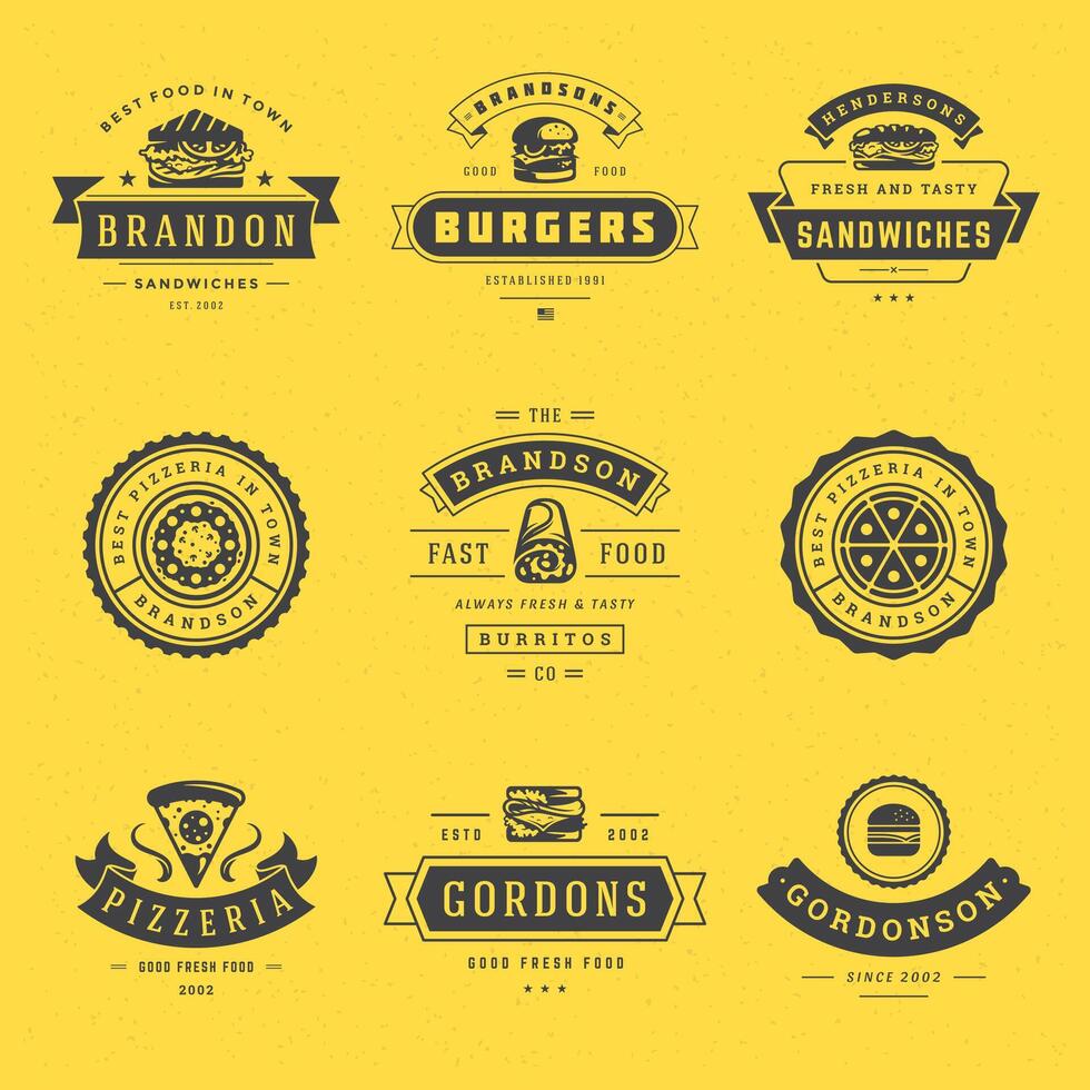 rápido comida logos conjunto ilustración bueno para pizzería, hamburguesa tienda y restaurante menú vector
