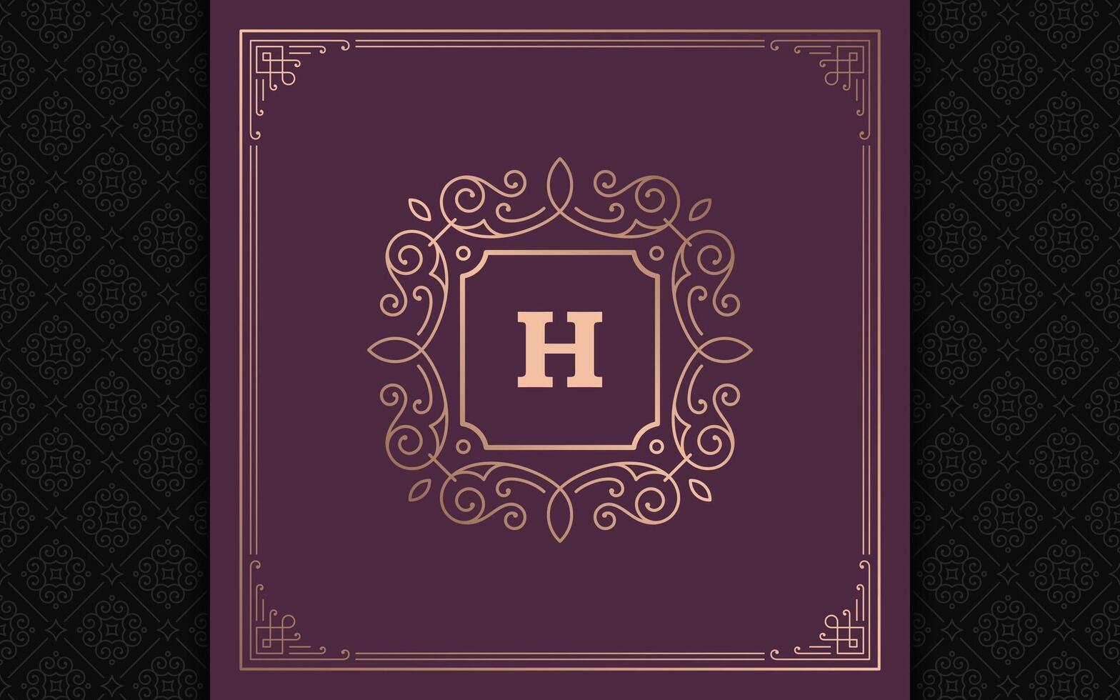 Vintage monogram logo elegant flourishes line art graceful ornaments victorian style template design vector