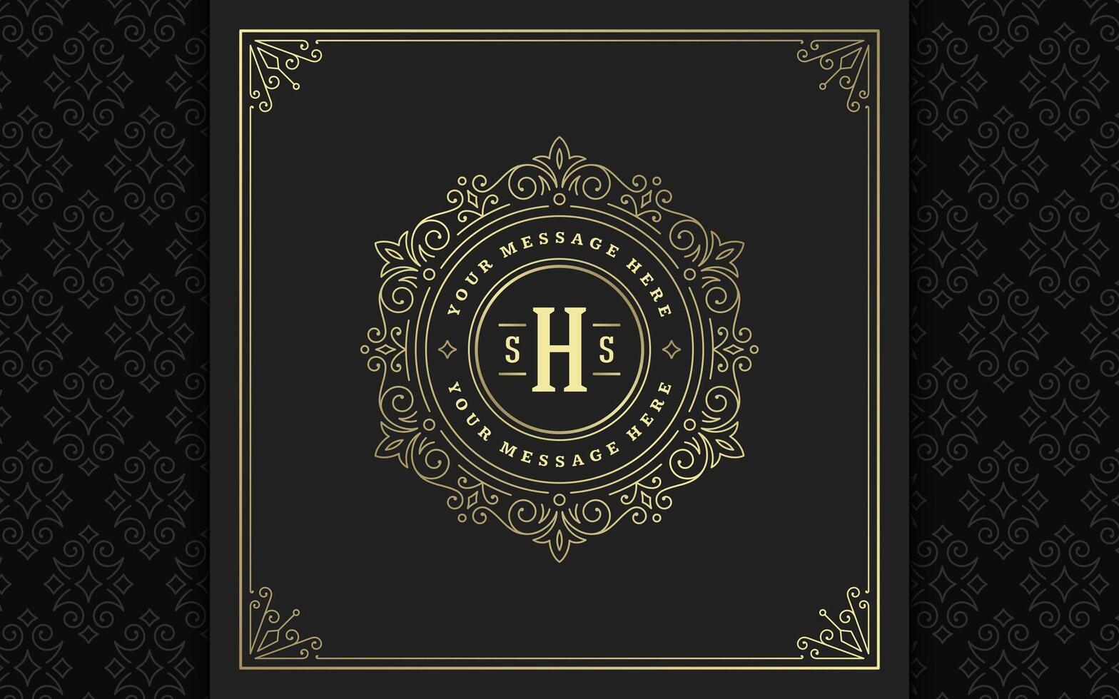 Vintage monogram logo elegant flourishes line art graceful ornaments victorian style template design vector