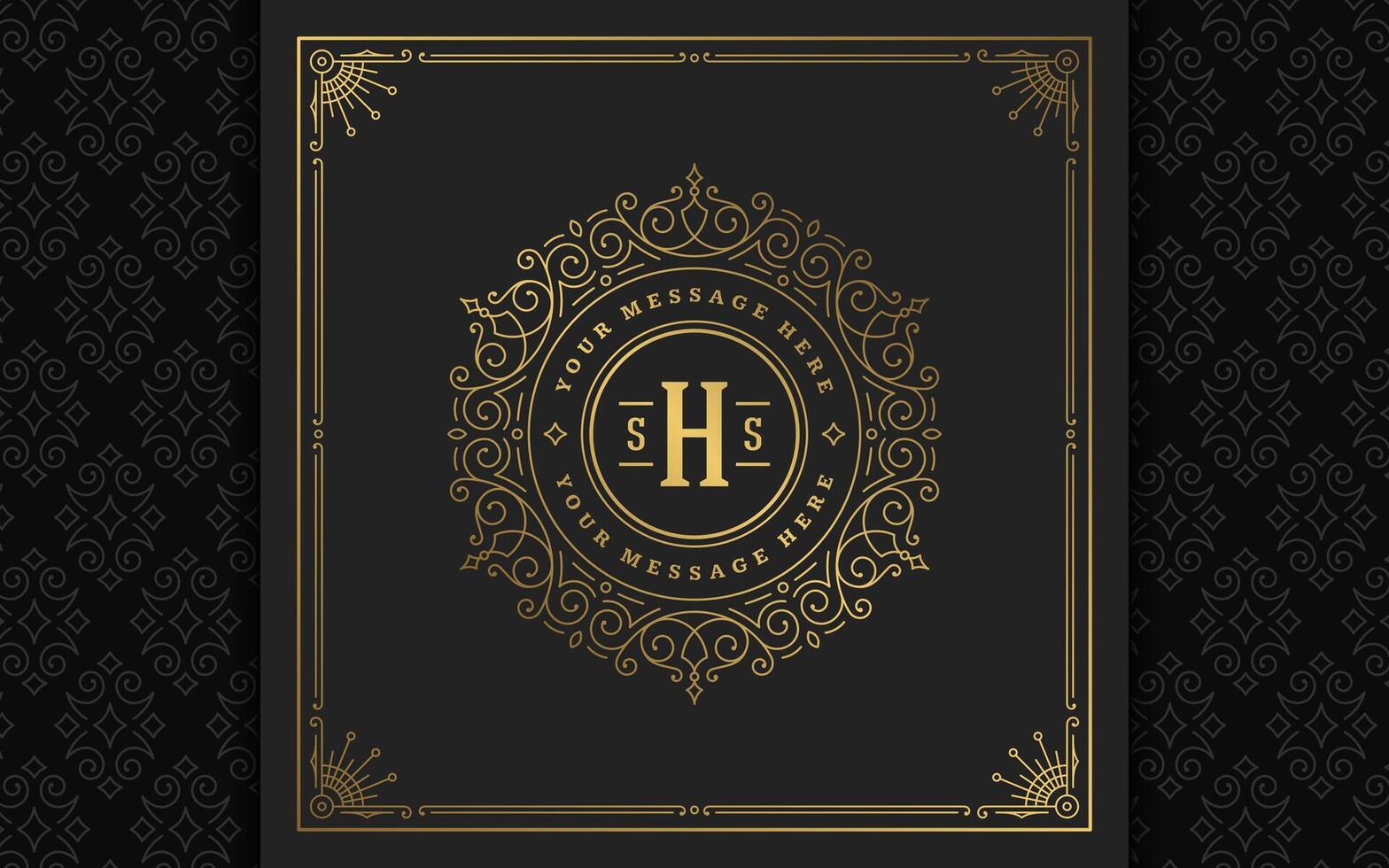 Vintage monogram logo elegant flourishes line art graceful ornaments victorian style template design vector