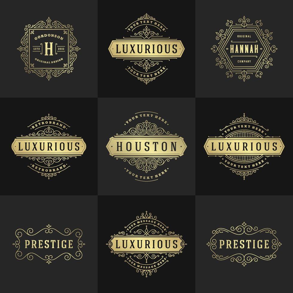 Vintage logos and monograms set elegant flourishes line art graceful ornaments victorian style template design vector