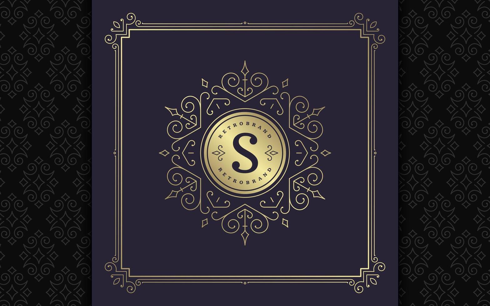 Vintage monogram logo elegant flourishes line art graceful ornaments victorian style template design vector