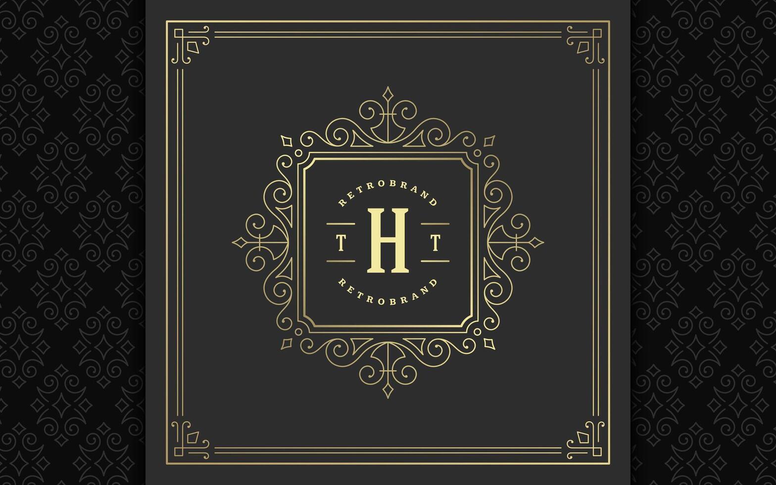 Vintage monogram logo elegant flourishes line art graceful ornaments victorian style template design vector