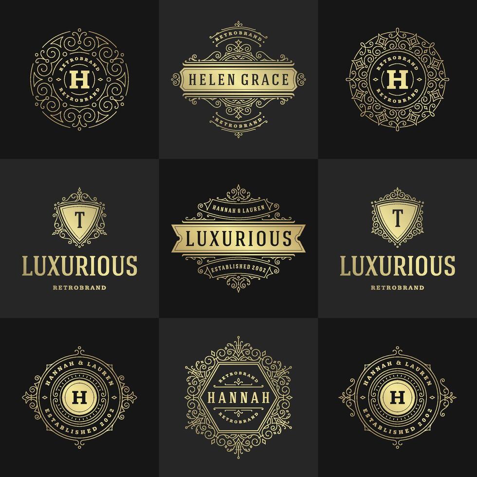 Vintage logos and monograms set elegant flourishes ornaments vector