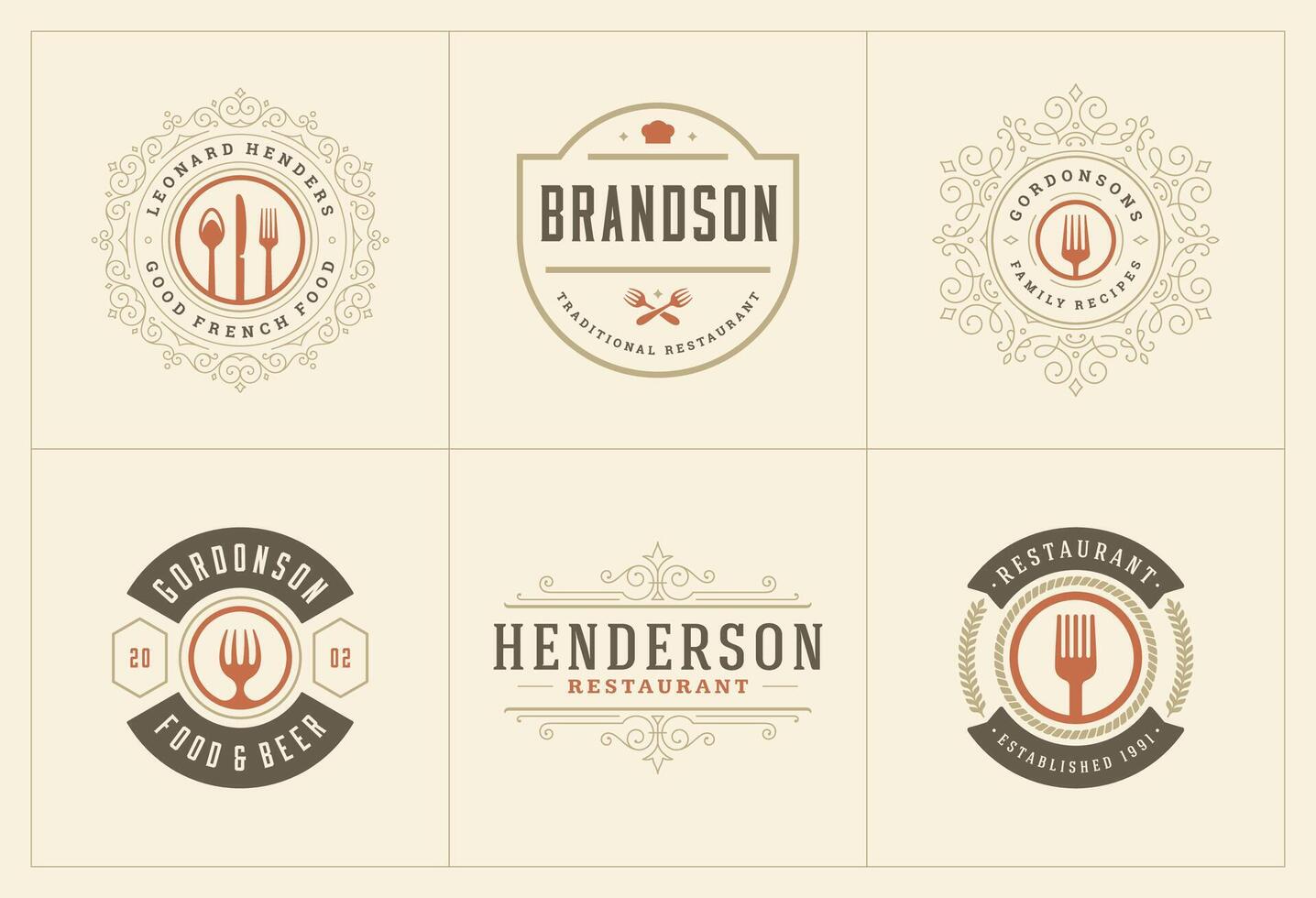 Restaurant logos and badges templates set illustration vector