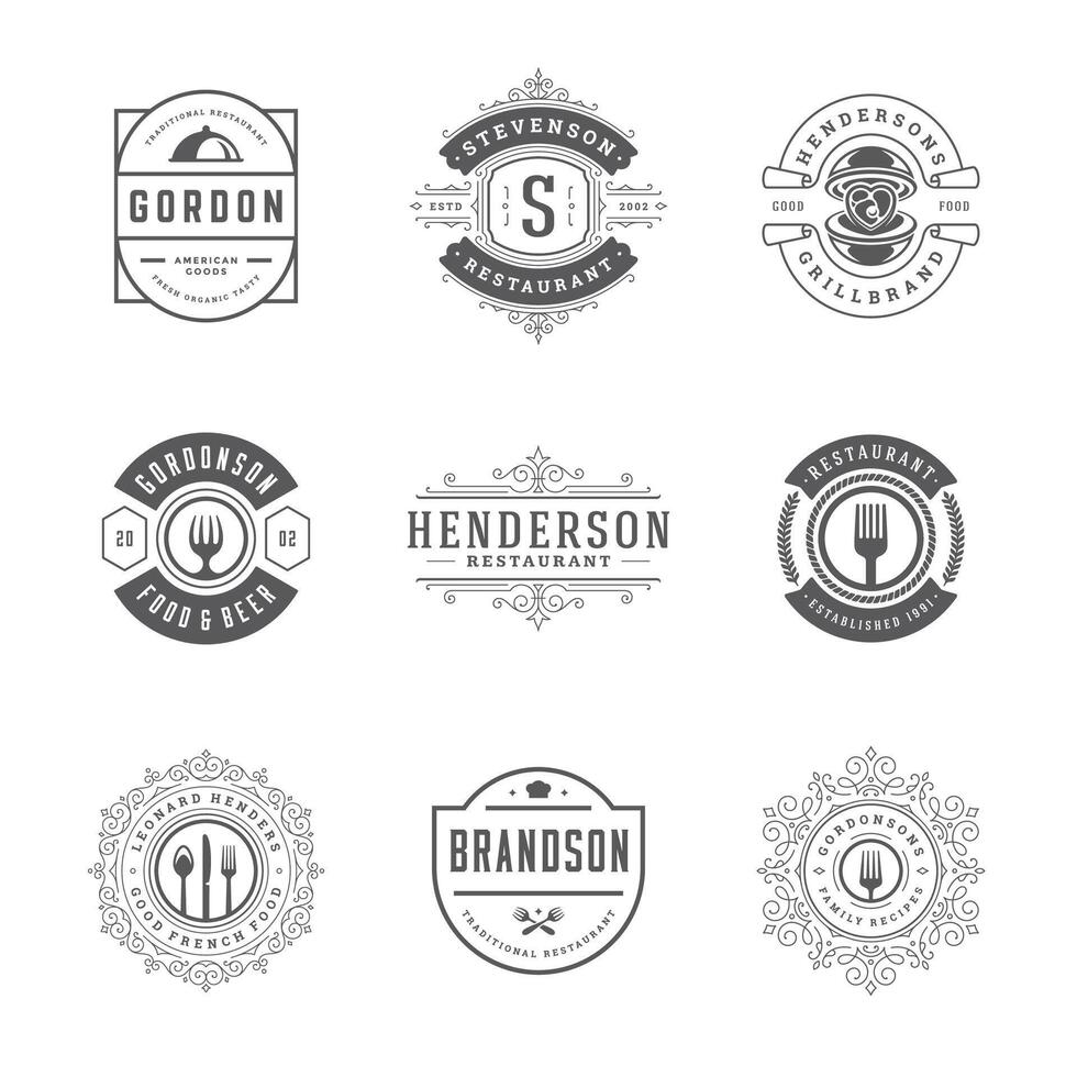 Restaurant logos and badges templates set illustration vector