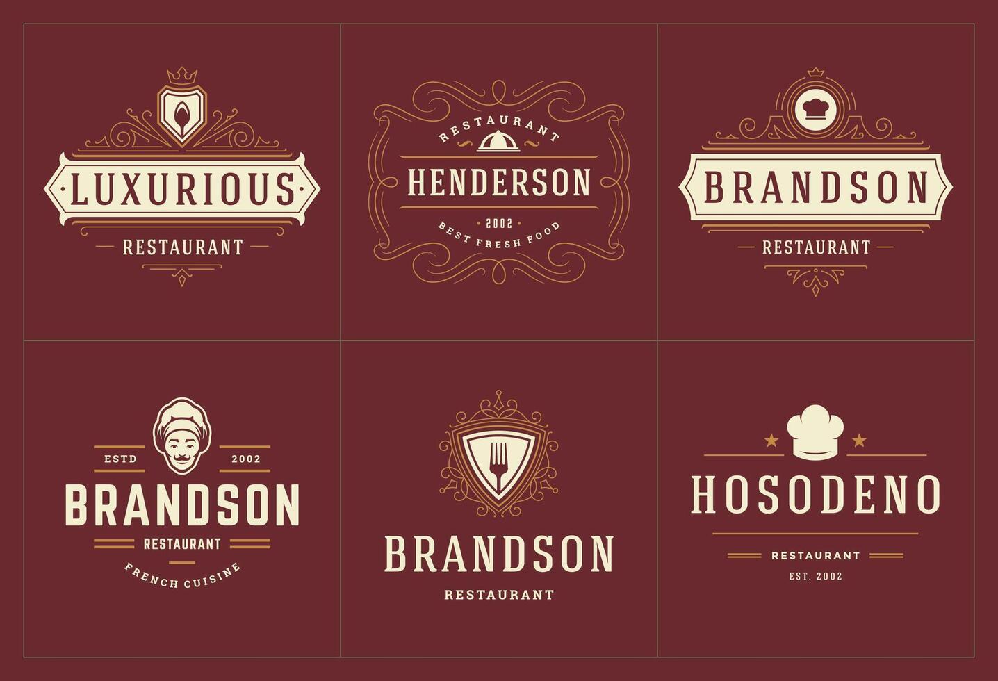 Restaurant logos and badges templates set illustration. vector