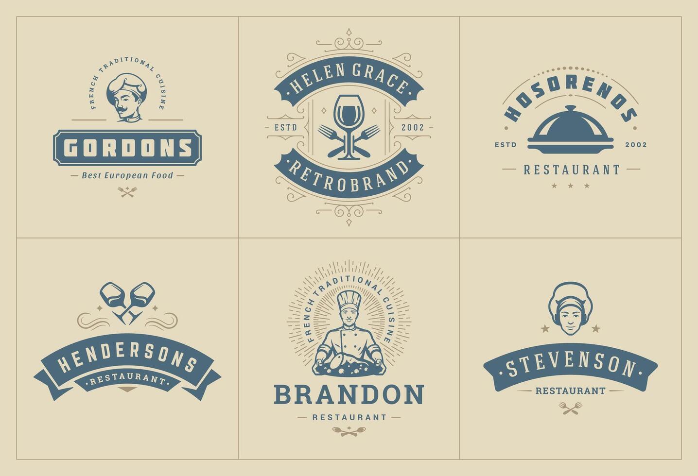 Restaurant logos and badges templates set illustration. vector