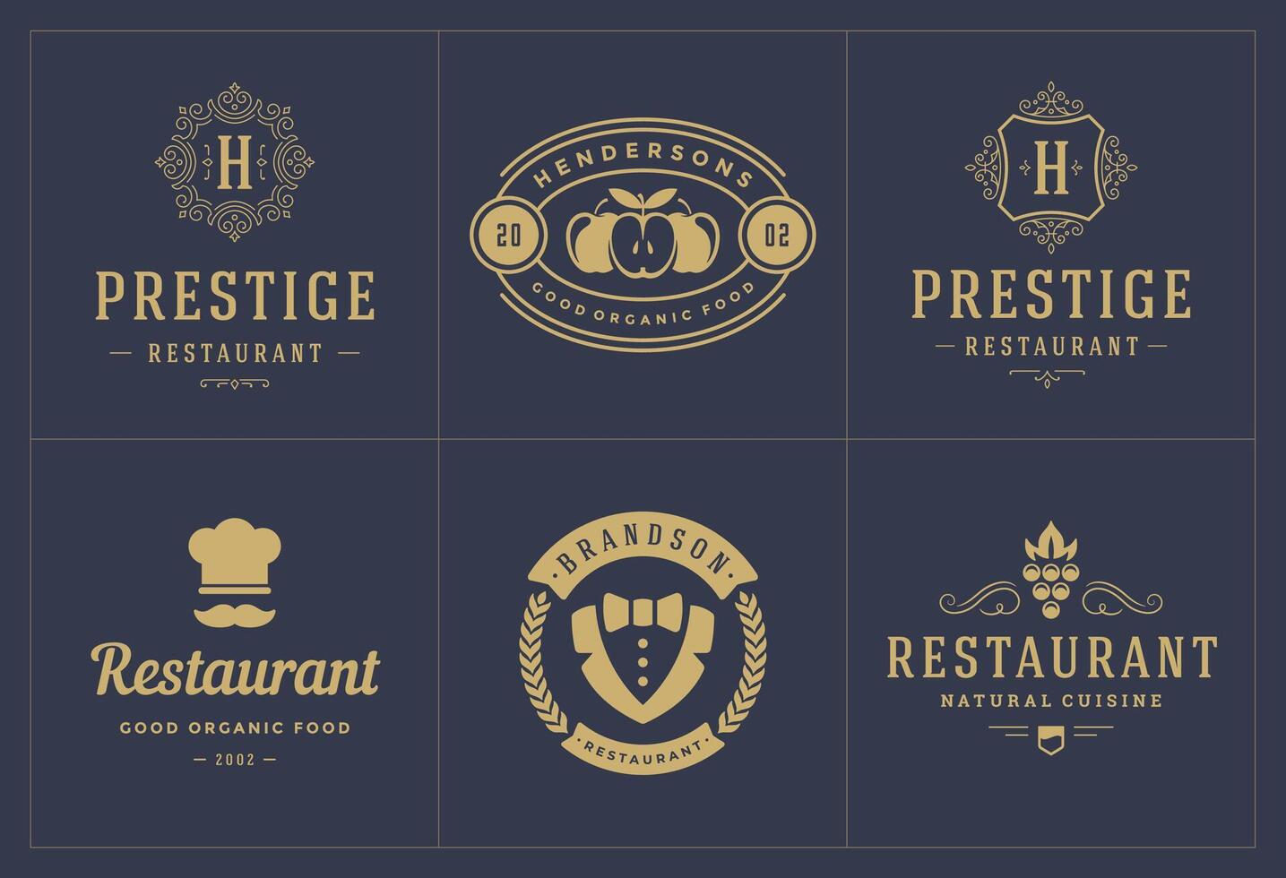 restaurante logos y insignias plantillas conjunto ilustración. vector