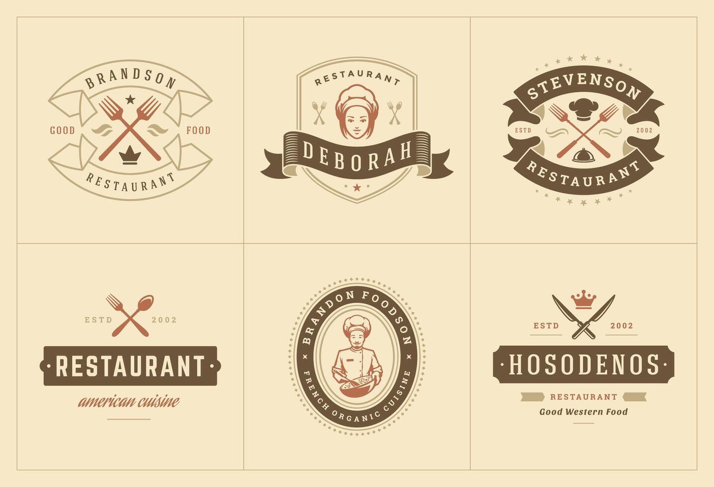 Restaurant logos and badges templates set illustration. vector