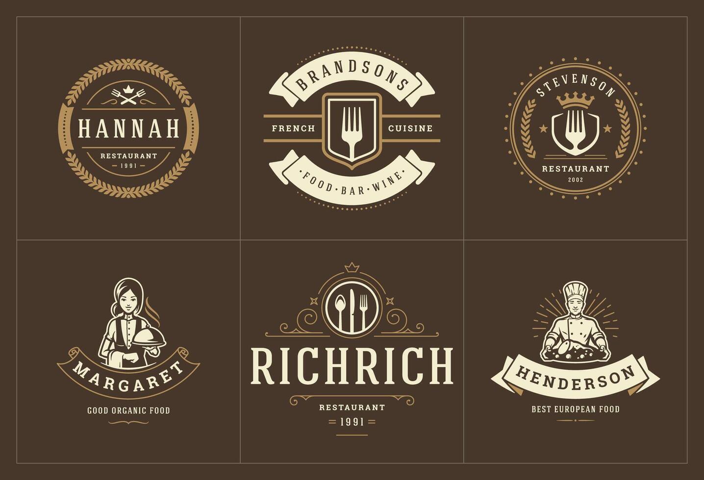 Restaurant logos and badges templates set illustration. vector