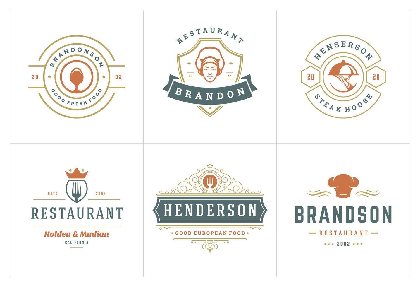 Restaurant logos and badges templates set illustration. vector