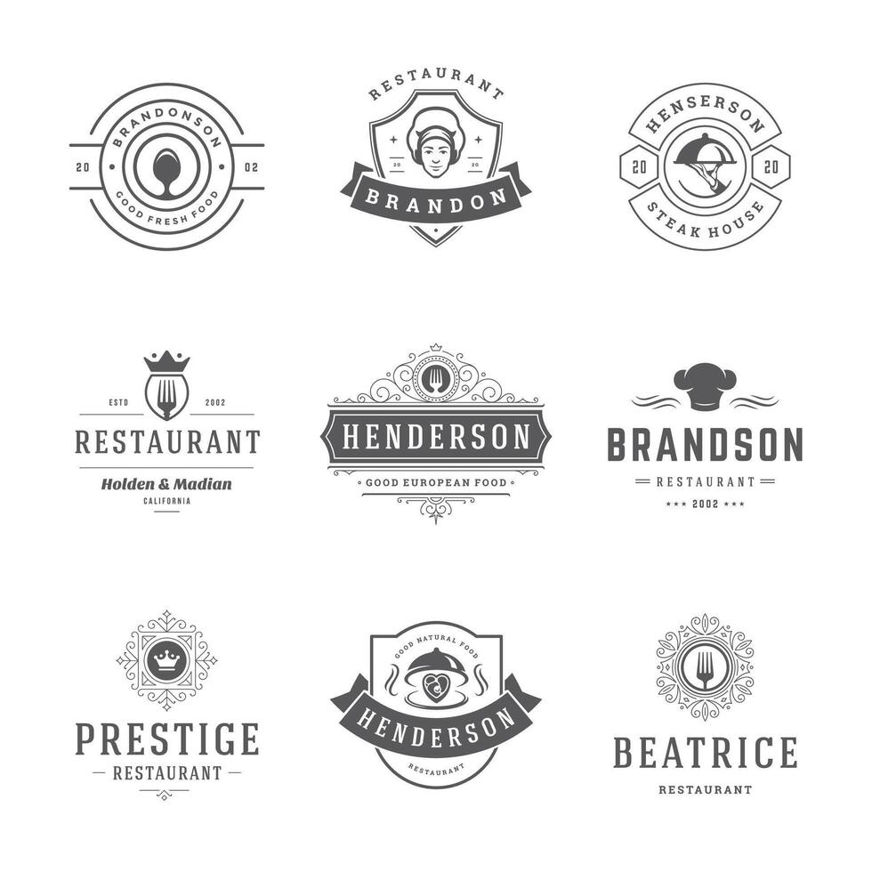 Restaurant logos and badges templates set illustration. vector