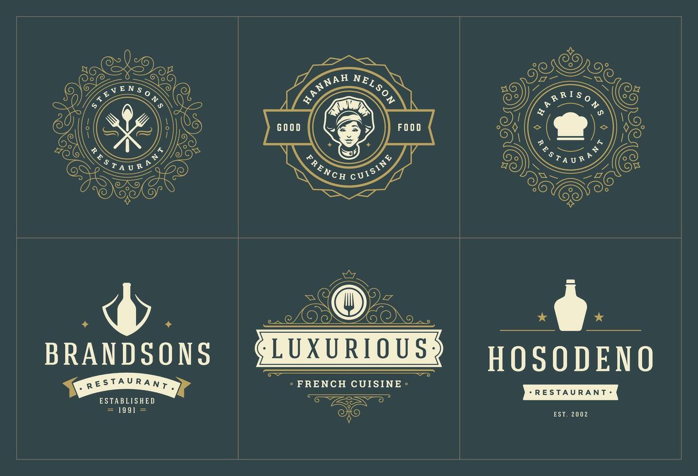 Restaurant logos and badges templates set illustration. vector