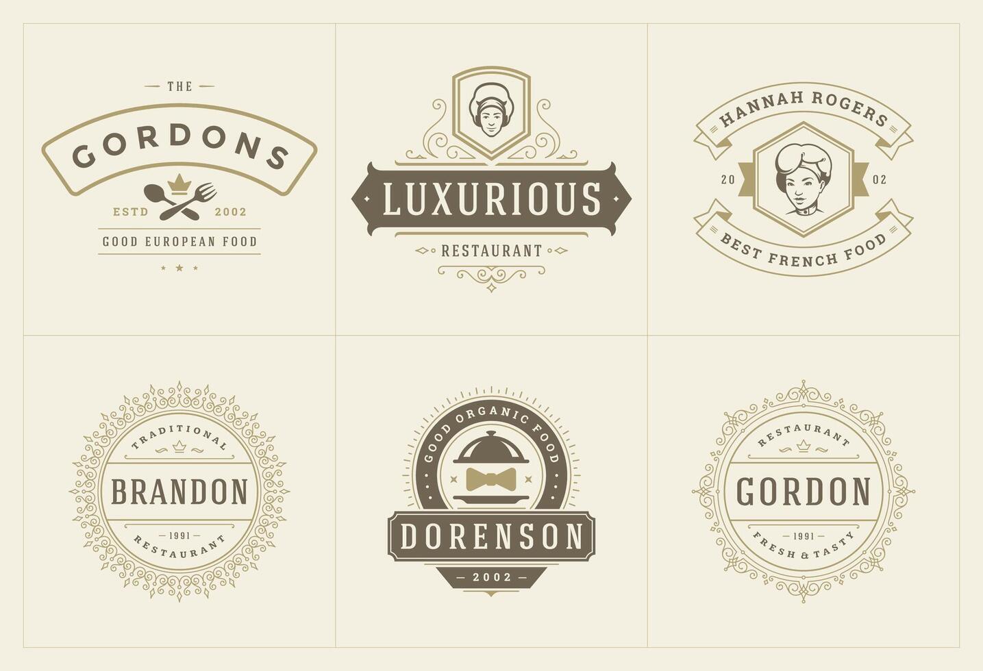 Restaurant logos and badges templates set illustration. vector