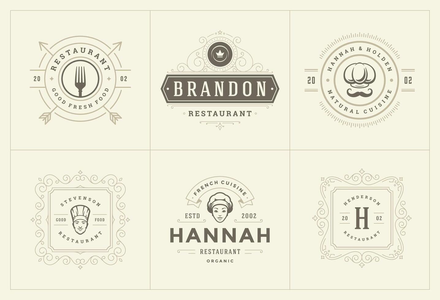 Restaurant logos and badges templates set illustration. vector