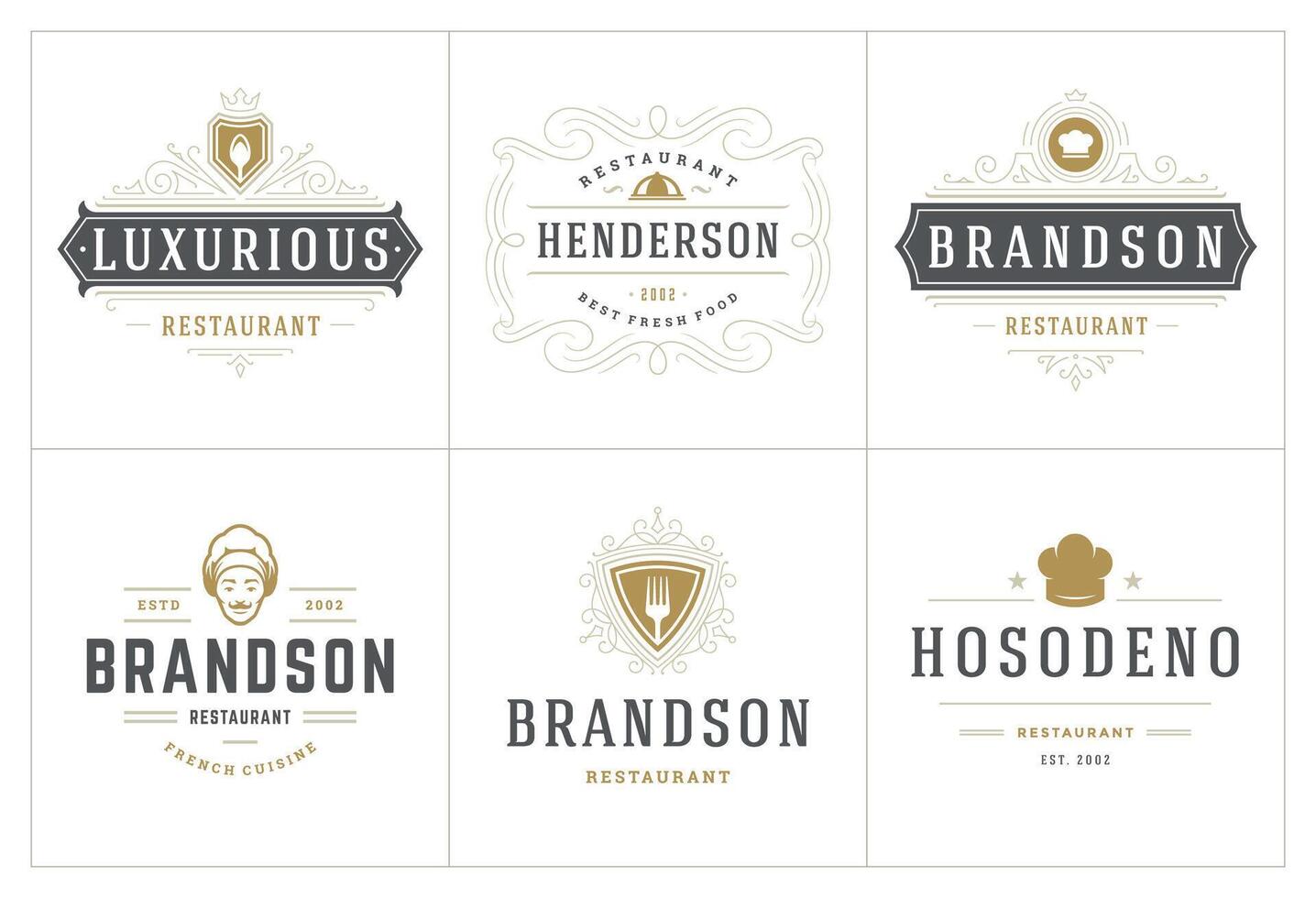 Restaurant logos and badges templates set illustration. vector