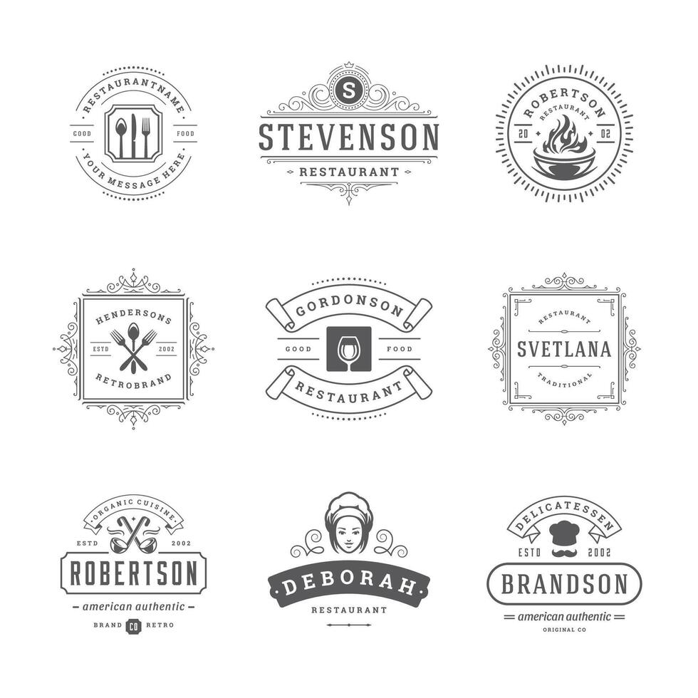 Restaurant logos and badges templates set illustration. vector