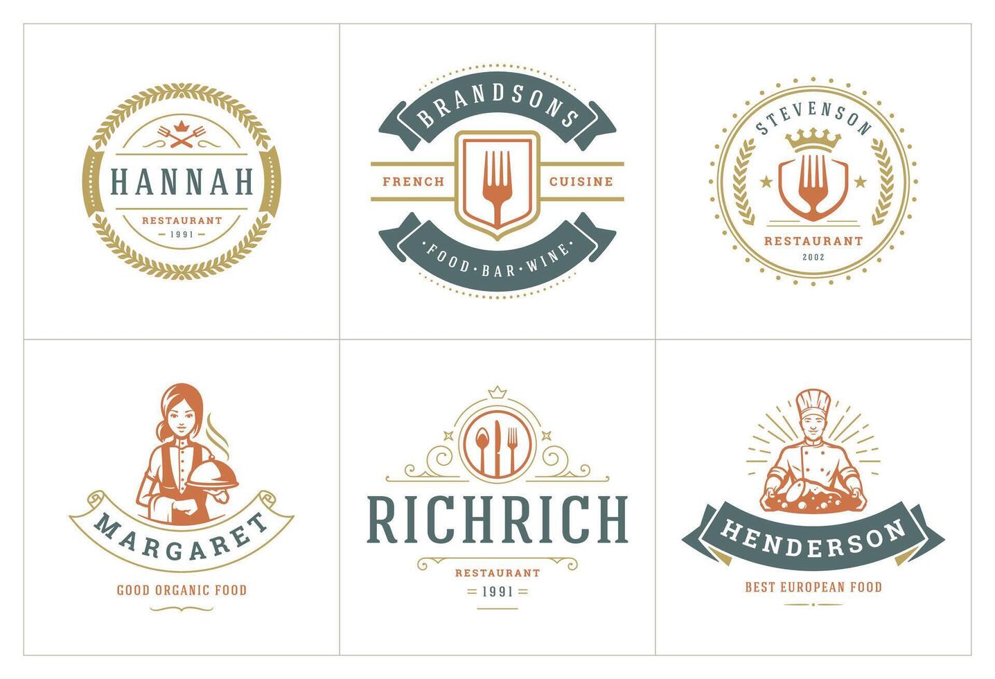 Restaurant logos and badges templates set illustration. vector