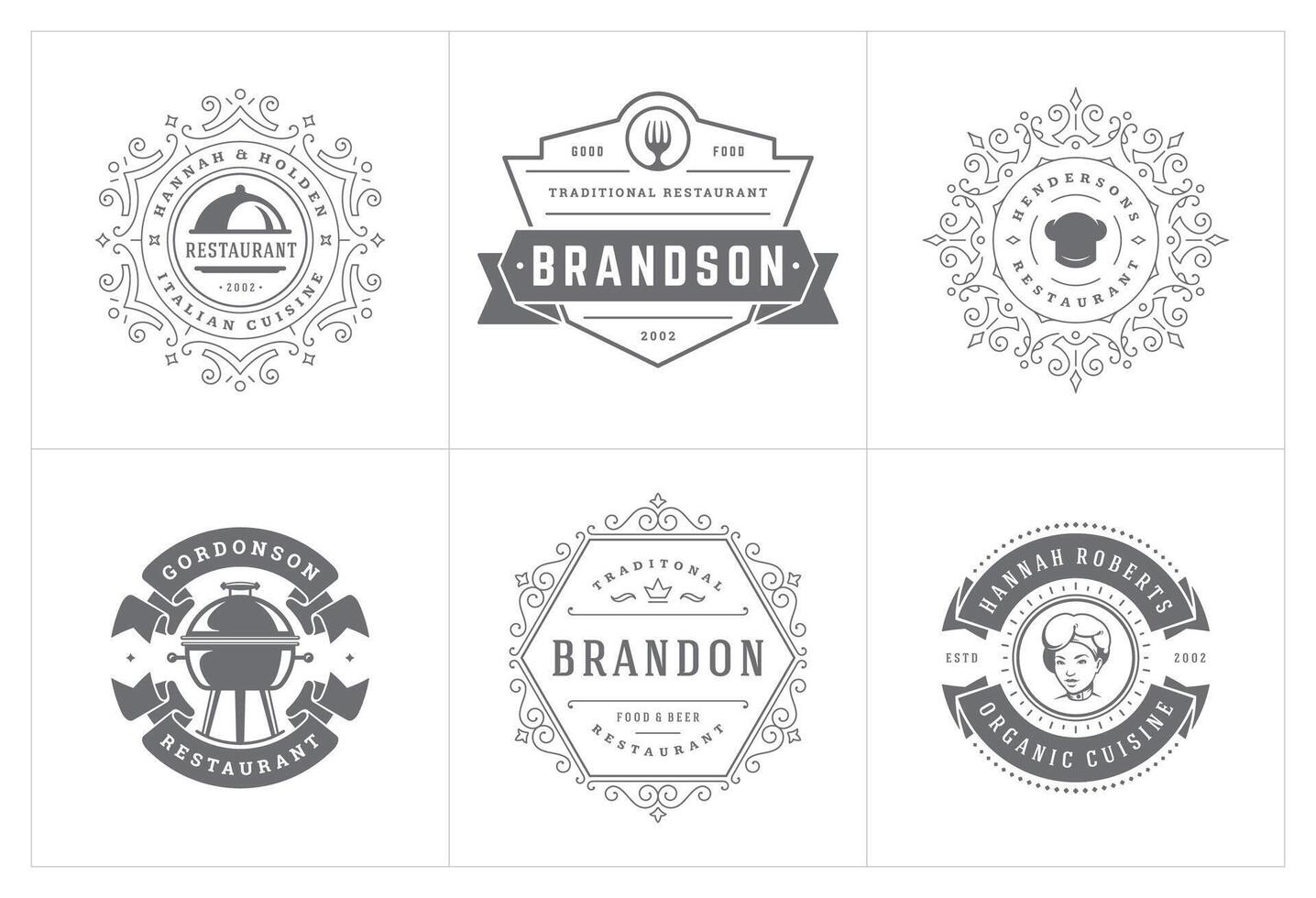 Restaurant logos and badges templates set illustration. vector