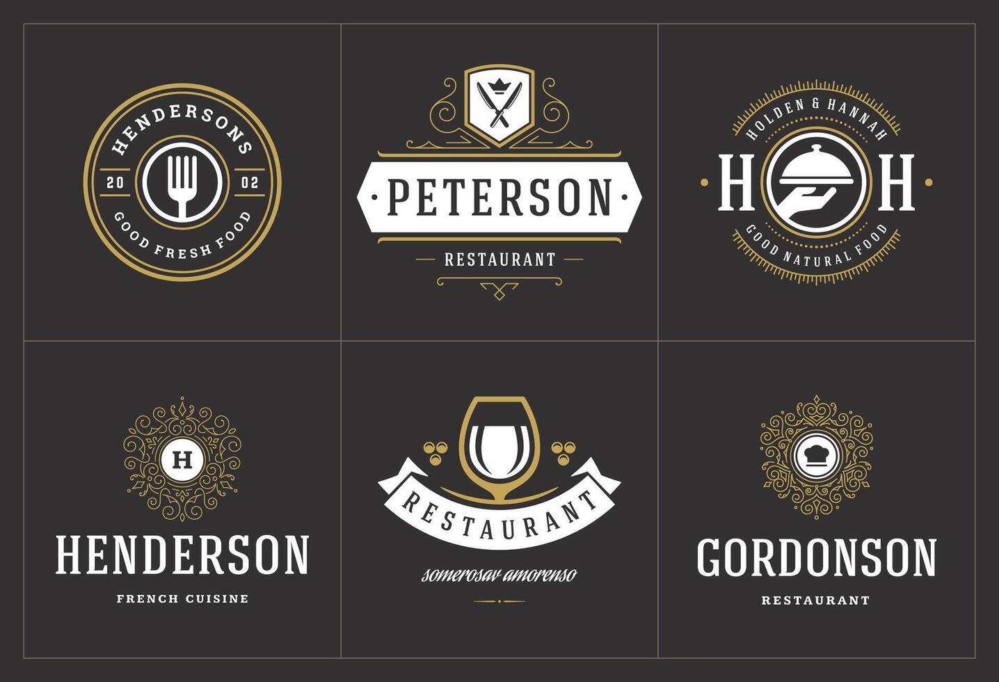 Restaurant logos and badges templates set illustration. vector