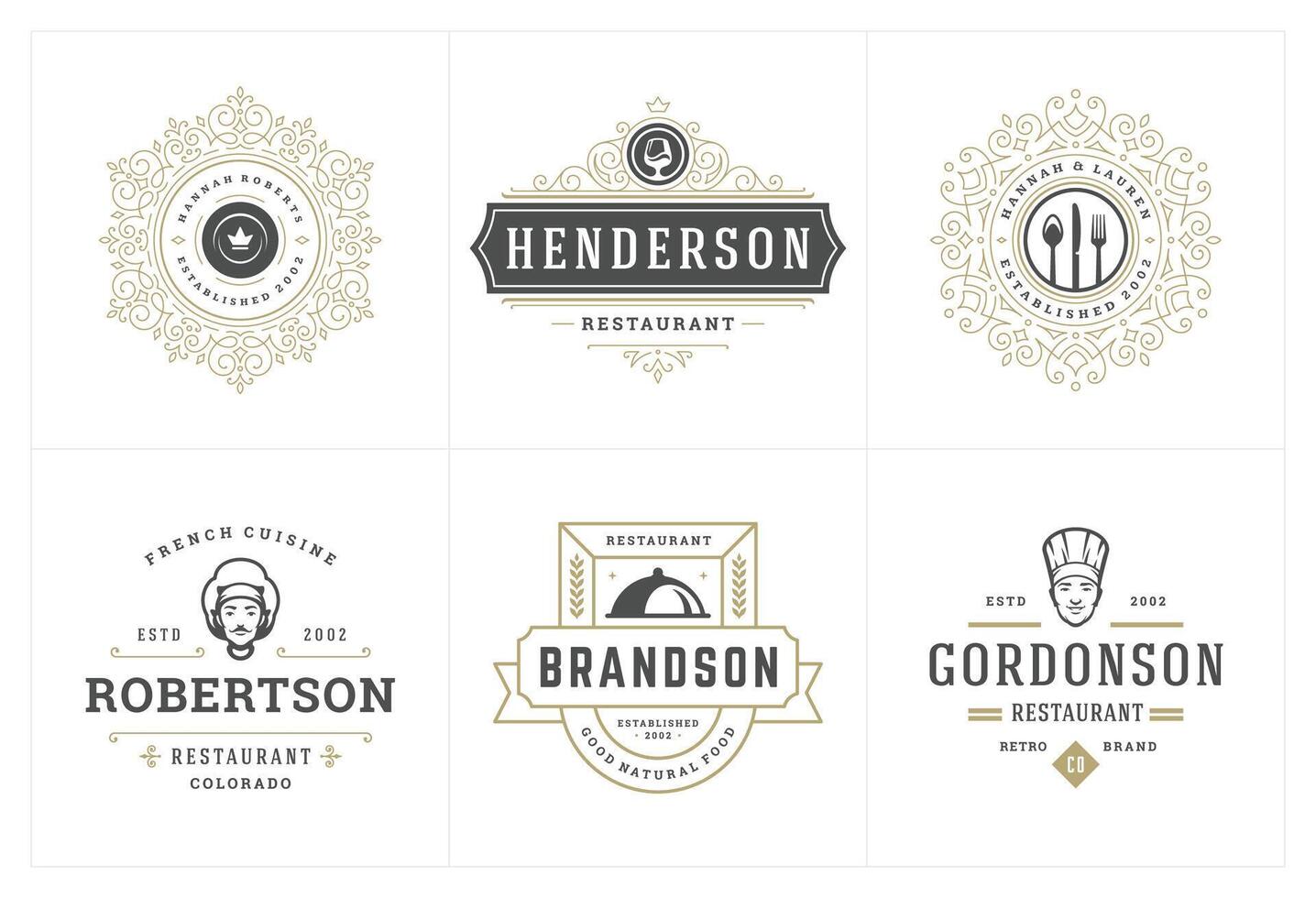 Restaurant logos and badges templates set illustration. vector