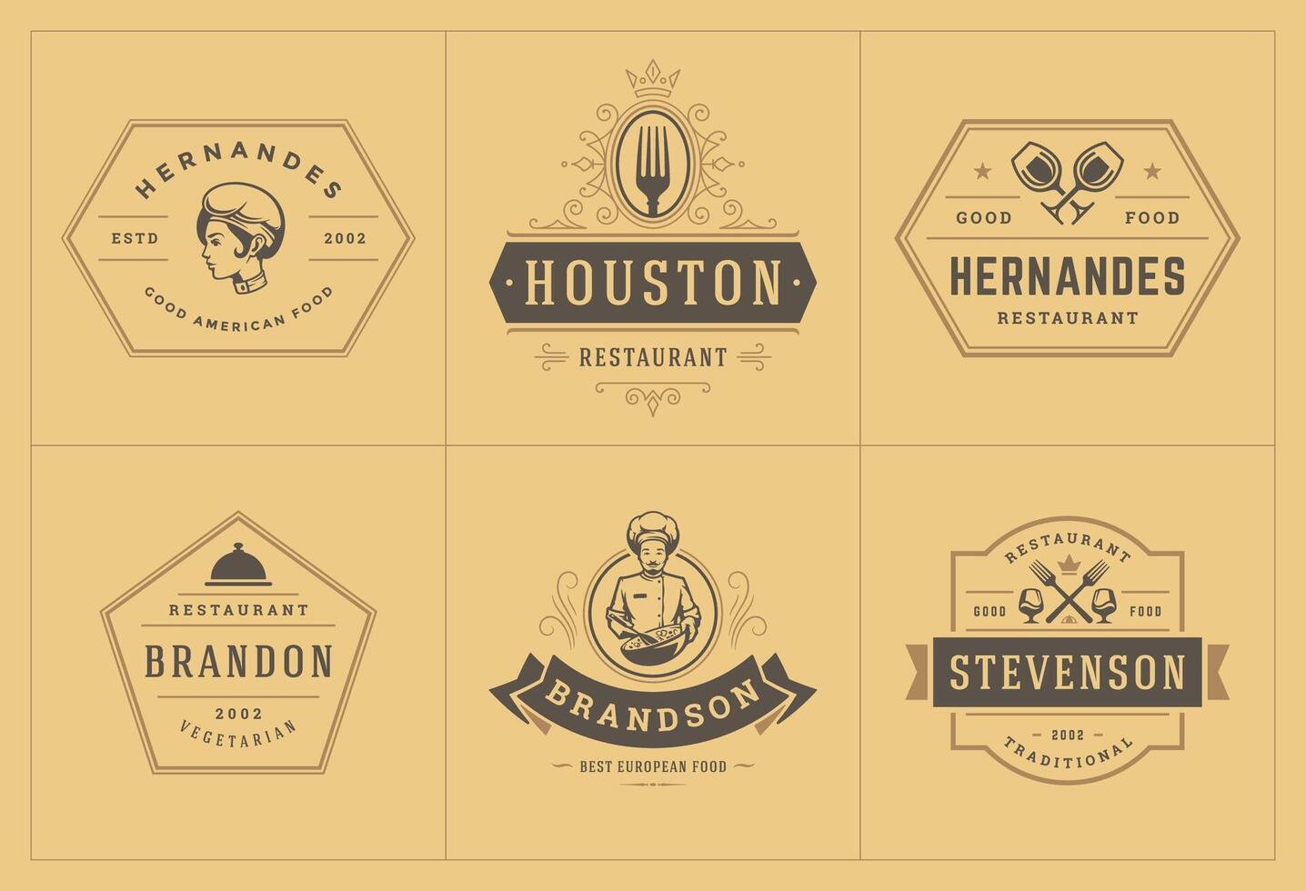 Restaurant logos and badges templates set illustration. vector