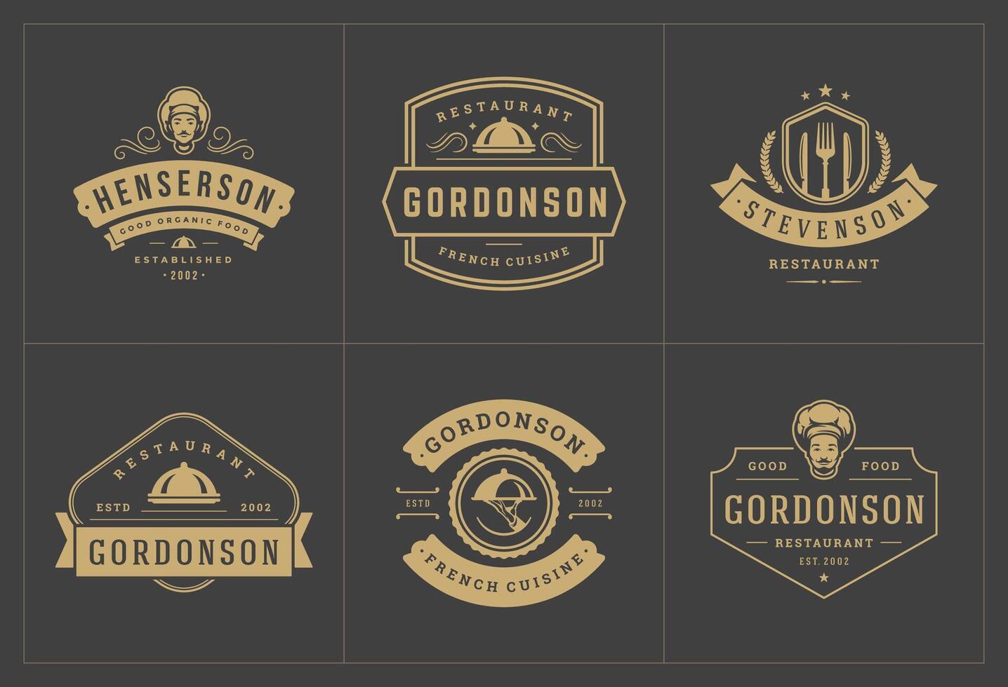 Restaurant logos and badges templates set illustration. vector