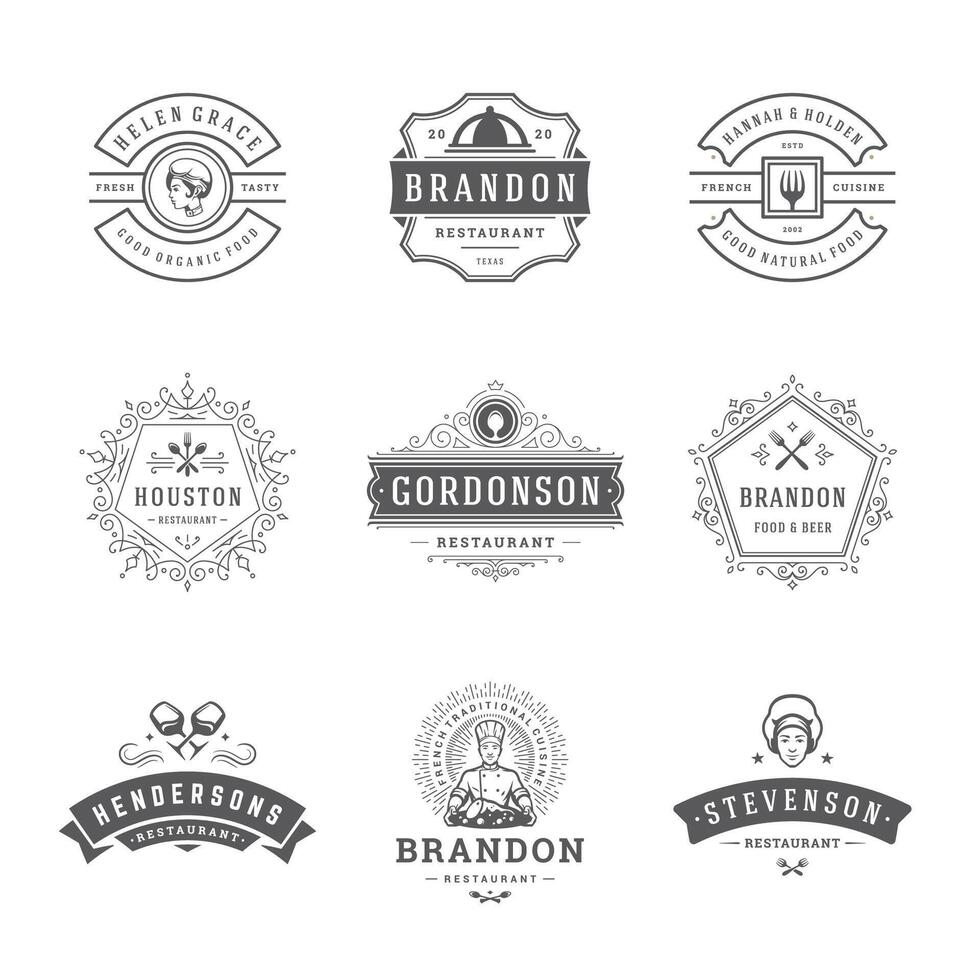 Restaurant logos and badges templates set illustration. vector