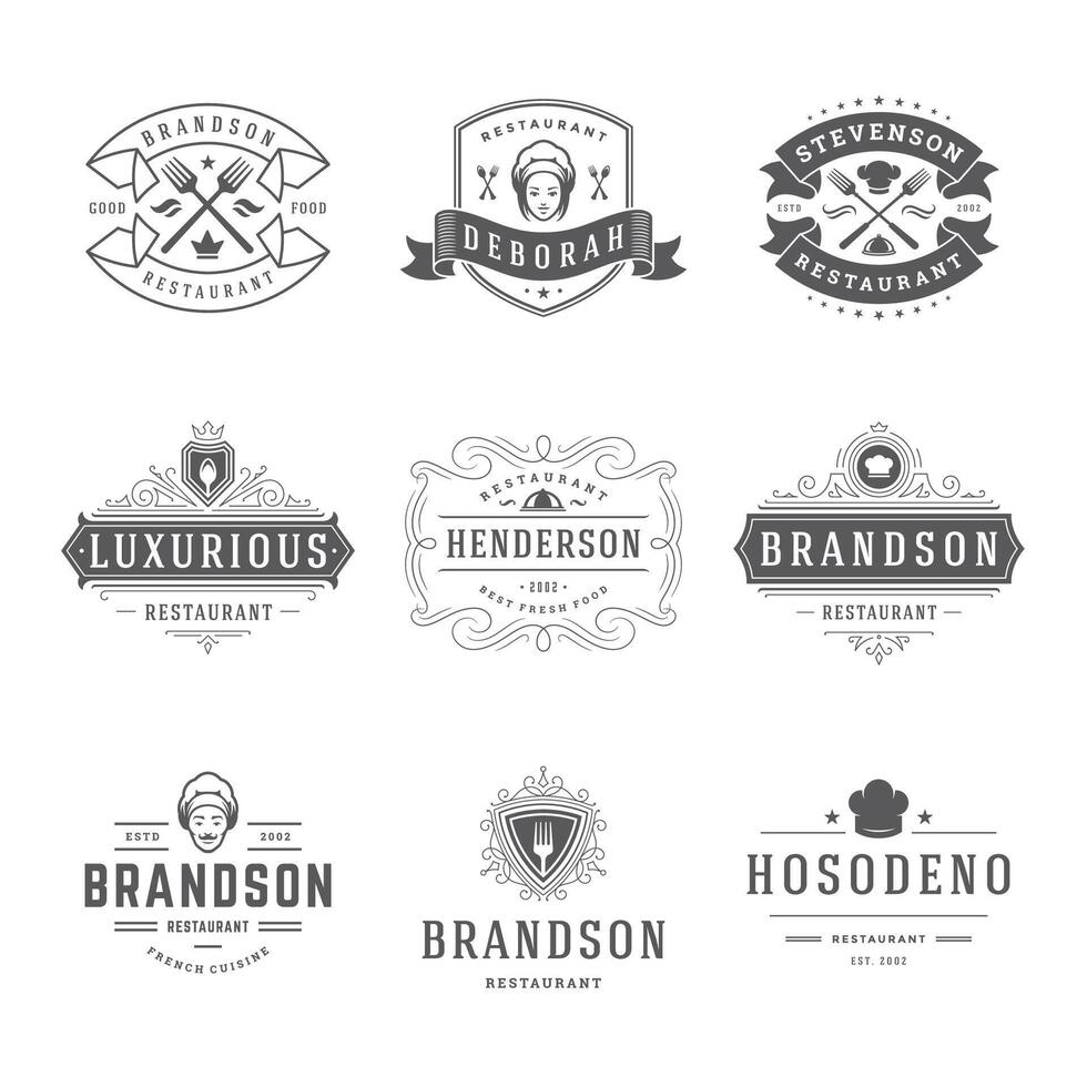 Restaurant logos and badges templates set illustration. vector