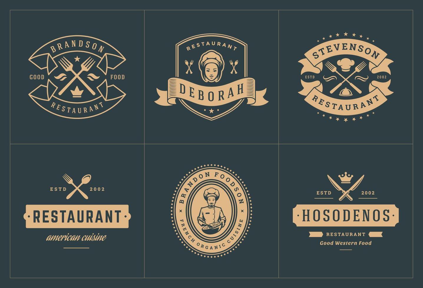 Restaurant logos and badges templates set illustration. vector