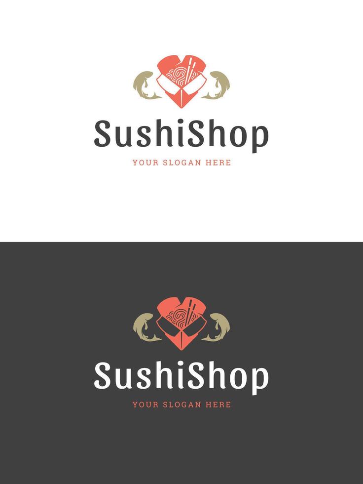 Sushi restaurante emblema logo modelo ilustración. vector