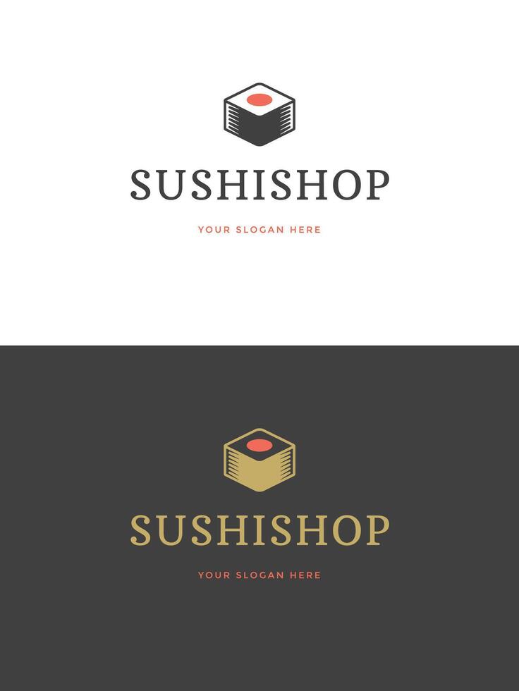 Sushi restaurante emblema logo modelo ilustración. vector