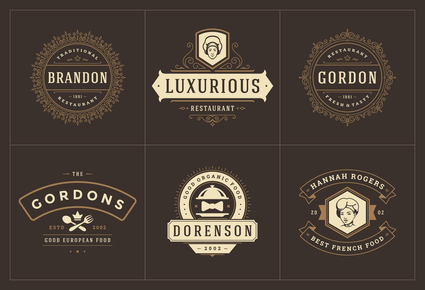 Restaurant logos and badges templates set illustration. vector