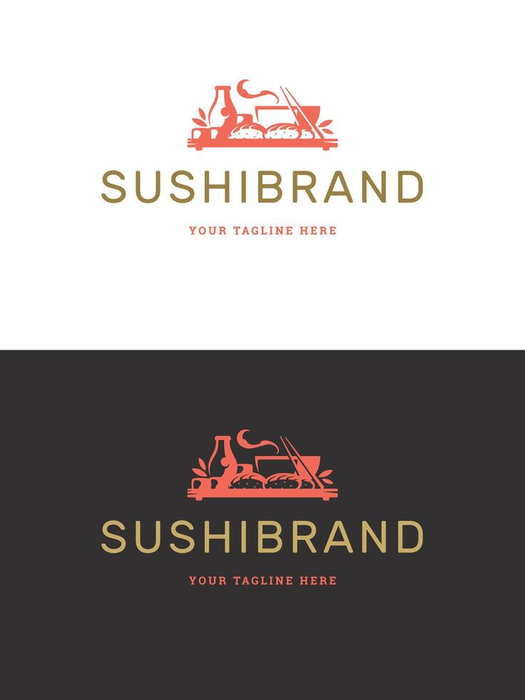 Sushi restaurante emblema logo modelo ilustración. vector