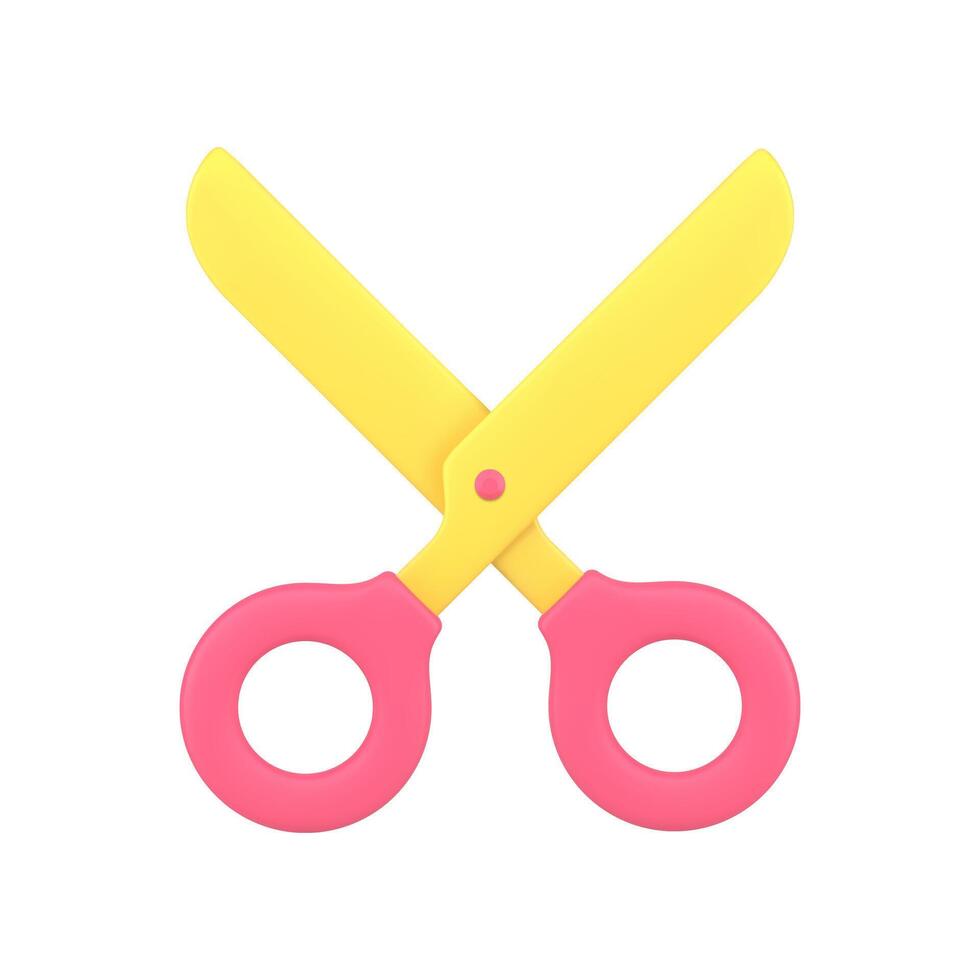 Red scissors with yellow sharp blade 3d icon illustration. Cutting symbol of barbershop vector