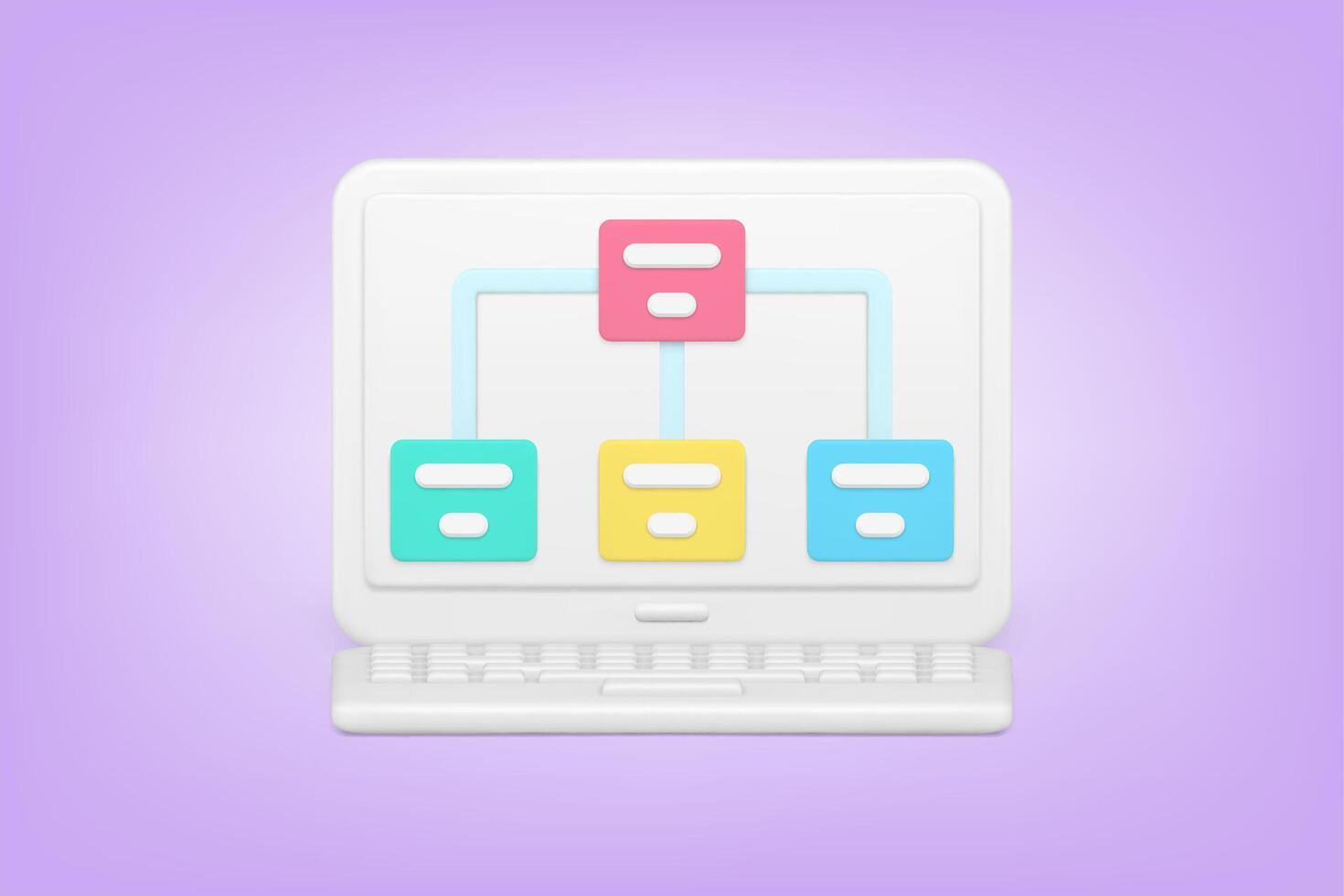 Web teamwork and cooperation on laptop 3d icon vector